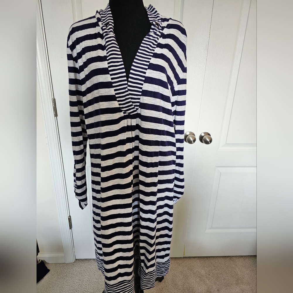Natural Reflections Navy Blue and White Striped Dress